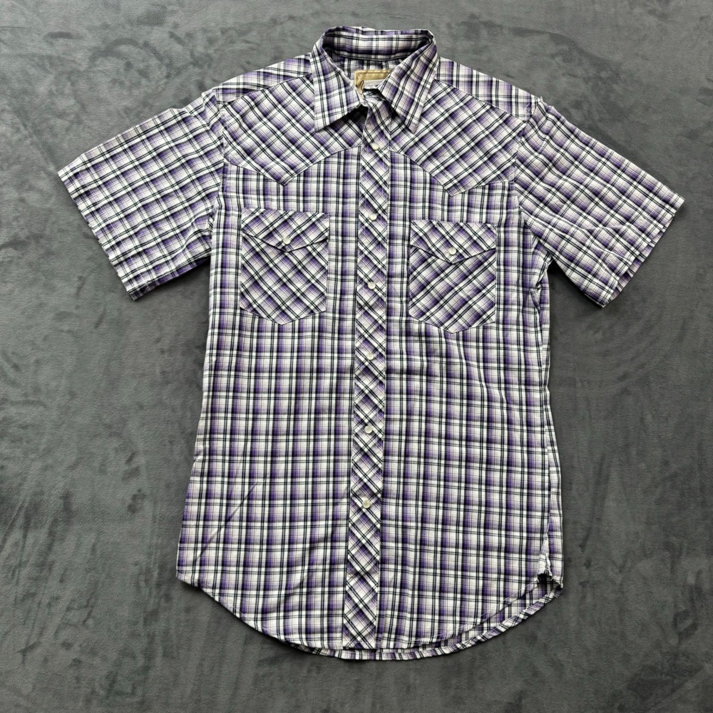 Wrangler Western Shirt Mens Small Purple Plaid Pearl Snap Short Sleeve WM248PL